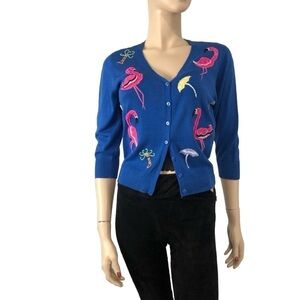 Jack B Quick flamingo blue cardigan button front round neck